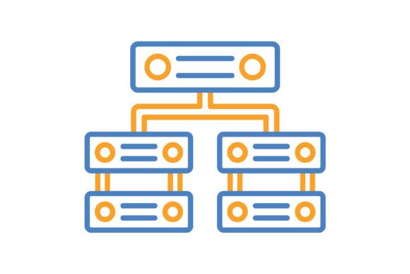 Strategic Deployment of the Servers Blue Orange Line Icon for Professional Impact